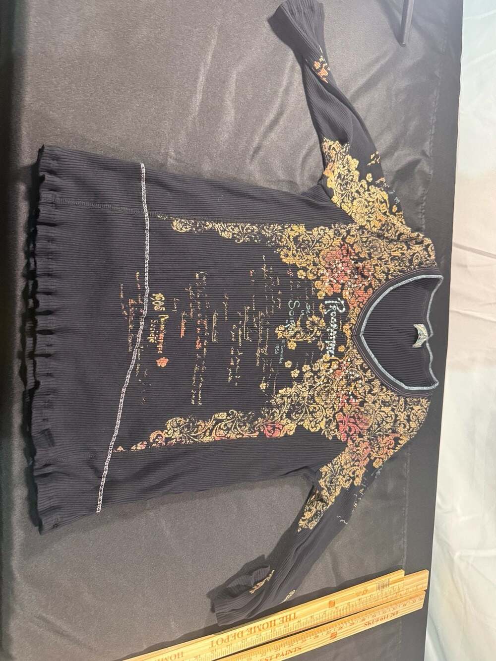 Vanilla Sugar Black Long Sleeve Top with Gold and Red Floral Print